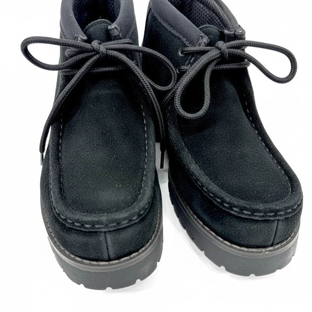 Y2K NO BOUNDARIES NoBo 90s Black Suede Chunky Lug Sole Platform Moc-Toe Boots